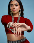 Maroon Recycled Polyester & Georgette Tiered Lehenga Set