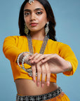 Mustard Recycled Polyester & Georgette Tiered Lehenga Set