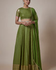 Olive Recycled Polyester Metallic Embroidered Lehenga Set