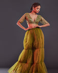 Olive Green Hand Embroidered Sharara Pants