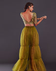 Olive Green Hand Embroidered Sharara Pants