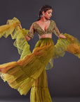 Olive Green Hand Embroidered Sharara Pants