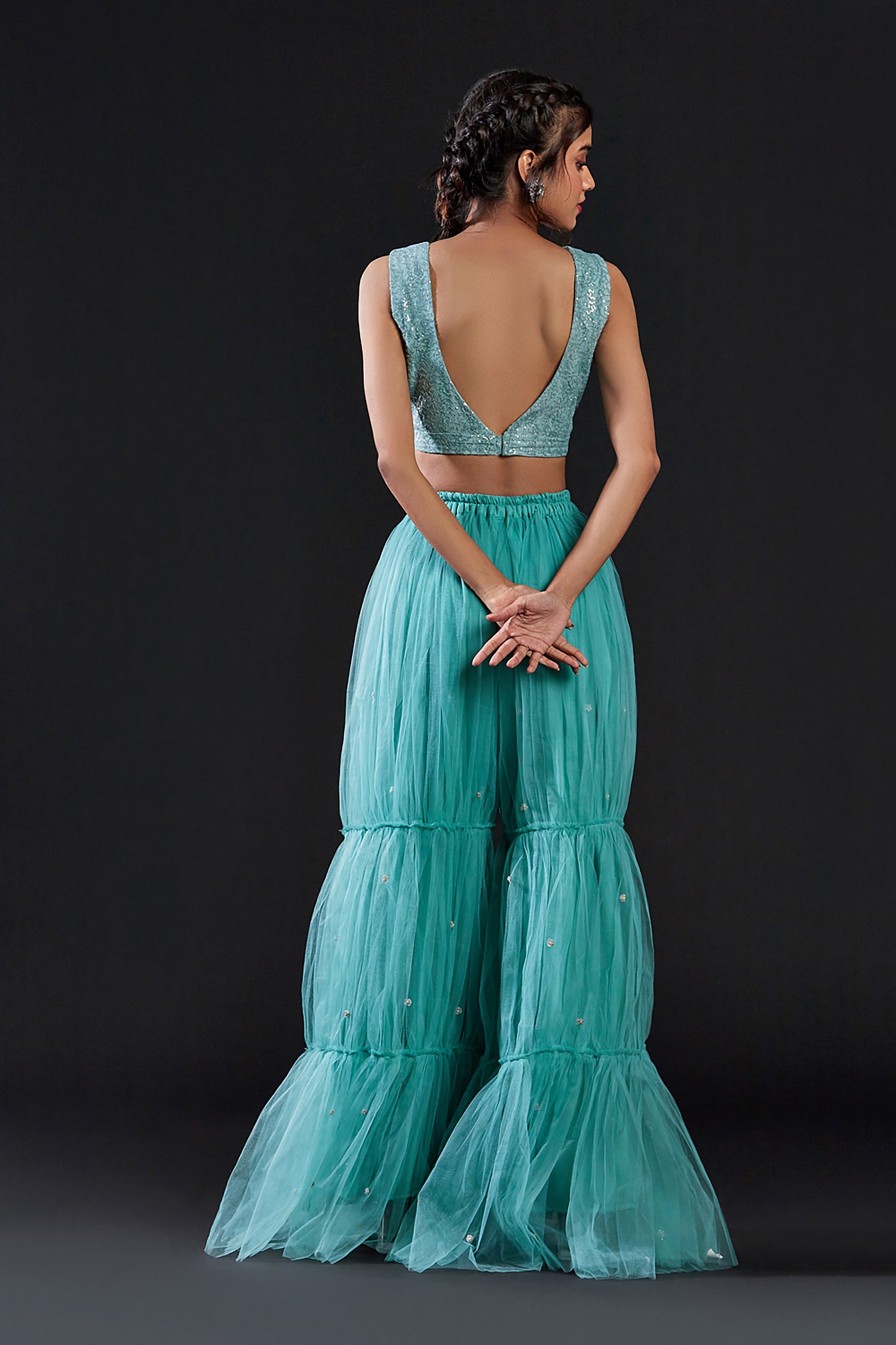 White Tulle Hand Embroidered Sharara Pants