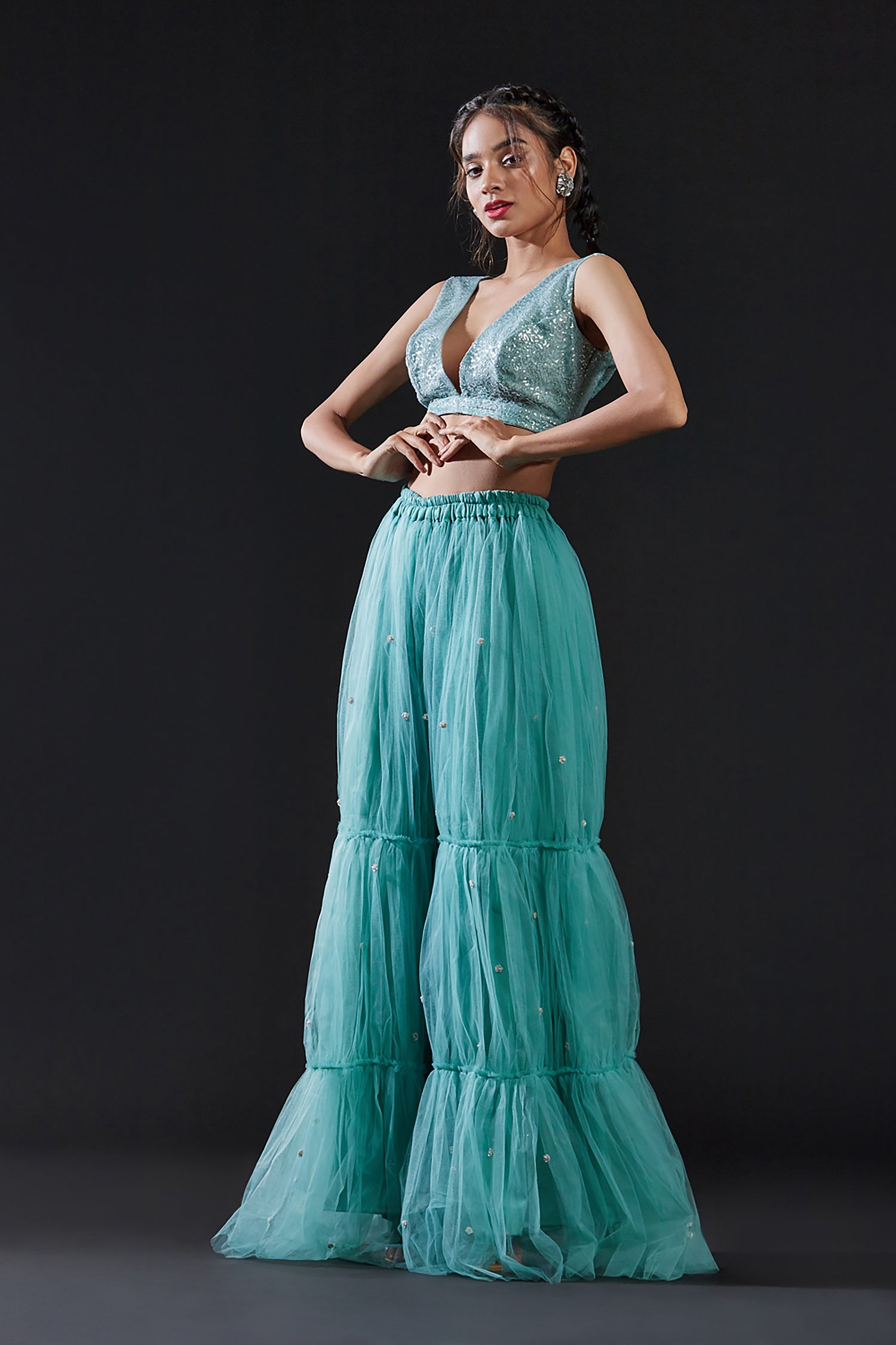 White Tulle Hand Embroidered Sharara Pants