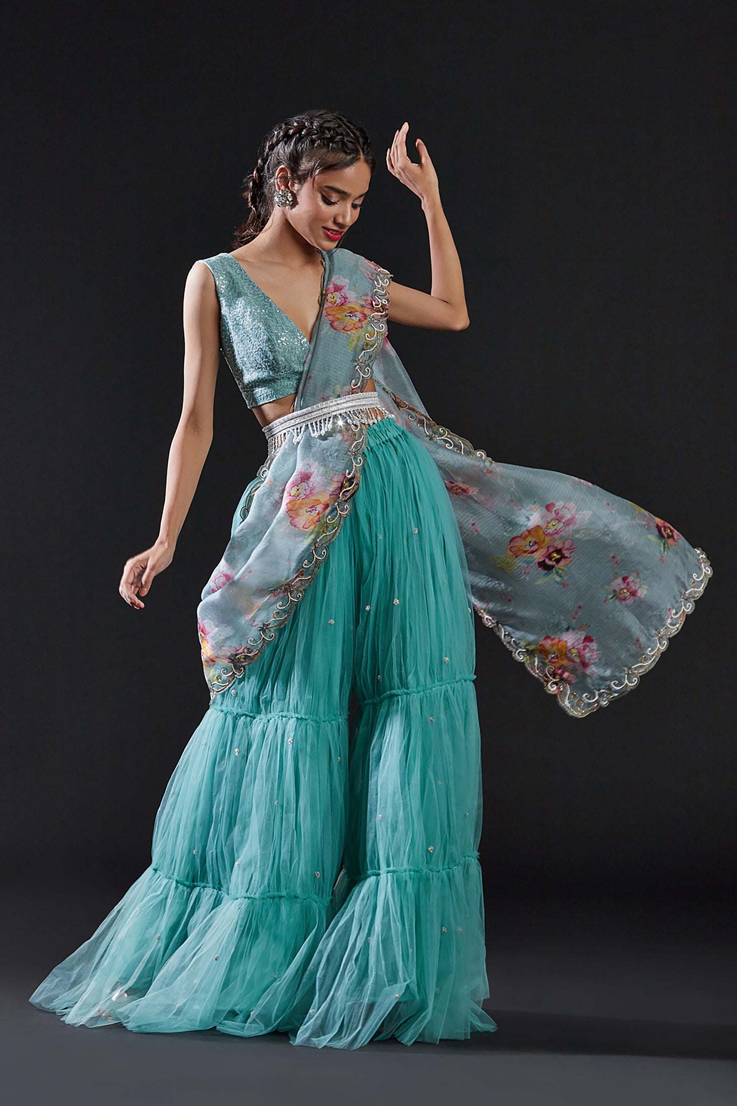 White Tulle Hand Embroidered Sharara Pants