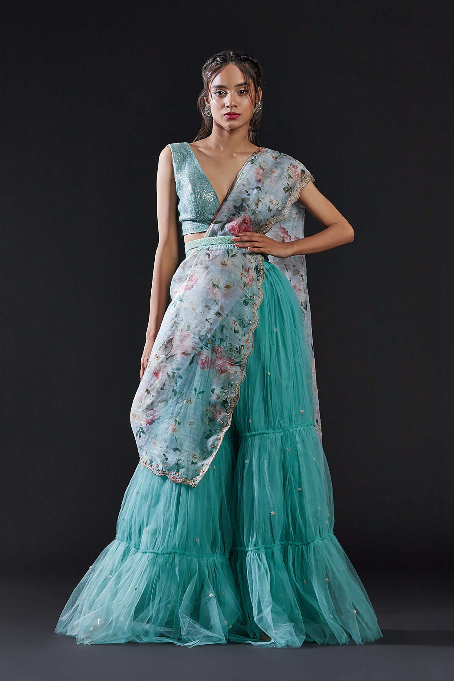 White Tulle Hand Embroidered Sharara Pants