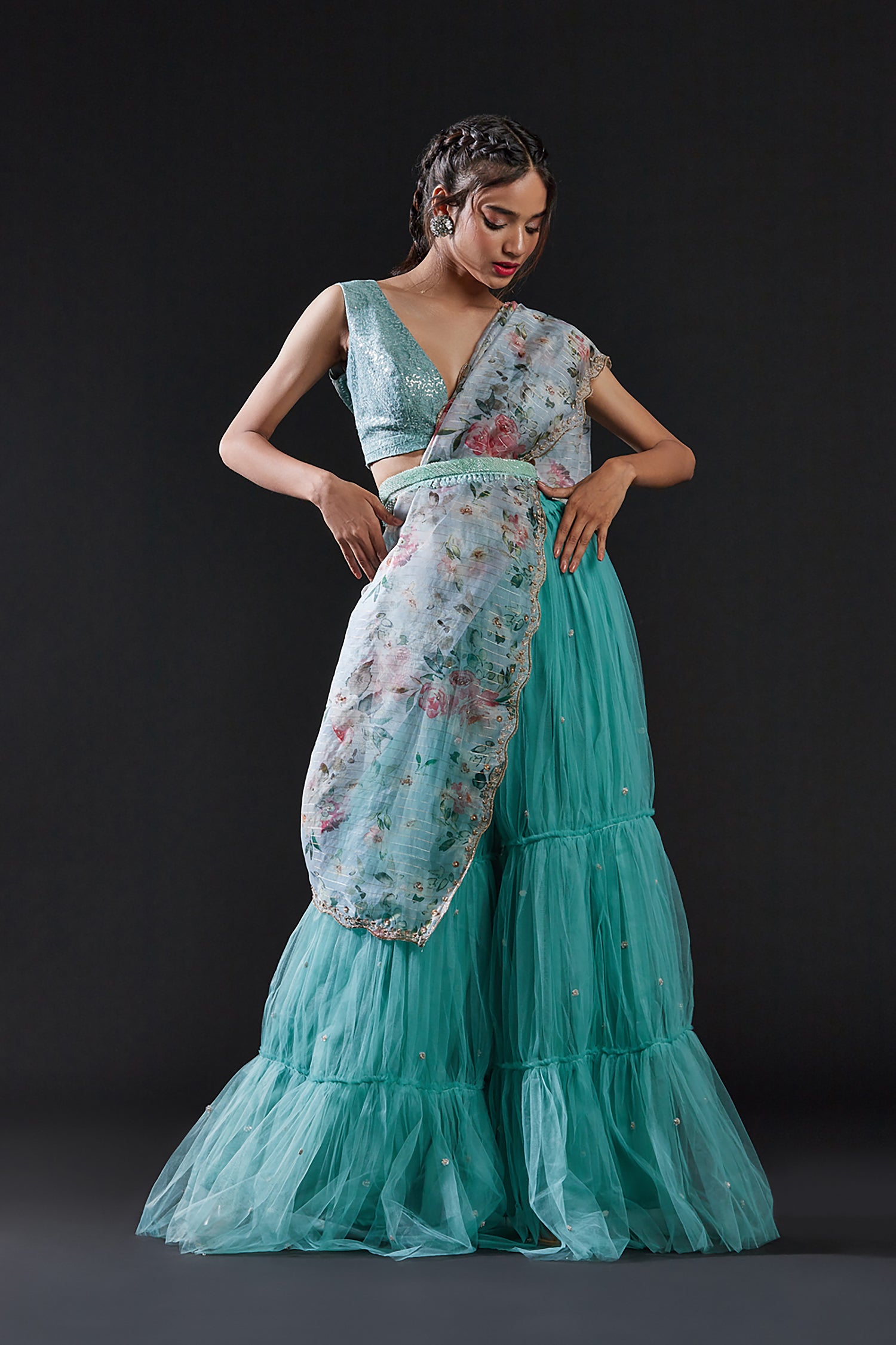 White Tulle Hand Embroidered Sharara Pants