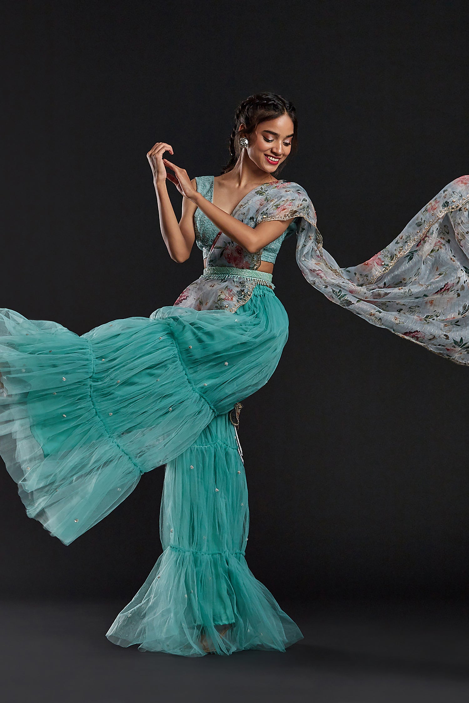 White Tulle Hand Embroidered Sharara Pants