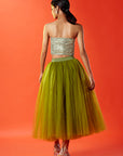 Olive Polyester Mesh Embellished Corset Top
