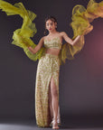 Olive Mesh & Tulle Embellished Top