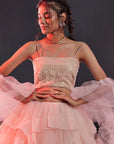 Blush Pink Polyester Mesh Embellished Crop Top