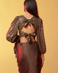 Brown Polyester Mesh & Tulle Sequins Top