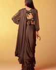 Brown Polyester Mesh & Tulle Sequins Top