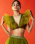 Olive Green Hand Embroidered Crop Top