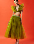 Olive Green Hand Embroidered Crop Top