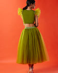 Olive Green Hand Embroidered Crop Top
