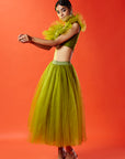 Olive Green Hand Embroidered Crop Top