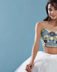 Multi-Color Polyester Mesh Embroidered Crop Top