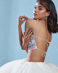 White Polyester Mesh Embroidered Crop Top