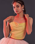 Lemon Polyester Mesh Embellished Crop Top