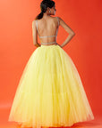 Lemon Yellow Tulle Hand Embroidered Lehenga