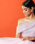 Lilac Polyester Mesh Embellished One-Shoulder Crop Top