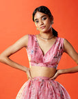 Pink Chanderi Embroidered Crop Top