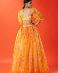 Mustard Tulle Floral Printed & Embellished Top
