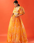 Mustard Tulle Floral Printed & Embellished Top