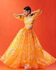 Mustard Tulle Floral Printed & Embellished Top