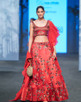 Marrot Lehenga With Blouse And Ruffle Dupatta