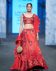 Marrot Lehenga With Blouse And Ruffle Dupatta