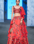 Marrot Lehenga With Blouse And Ruffle Dupatta