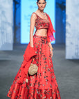 Marrot Lehenga With Blouse And Ruffle Dupatta