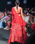 Marrot Lehenga With Blouse And Ruffle Dupatta