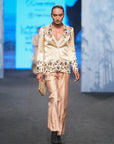Beige Embellished Jacket With Pants