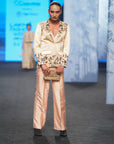 Beige Embellished Jacket With Pants