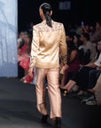 Beige Embellished Jacket With Pants