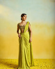 Lime Green Drape Saree