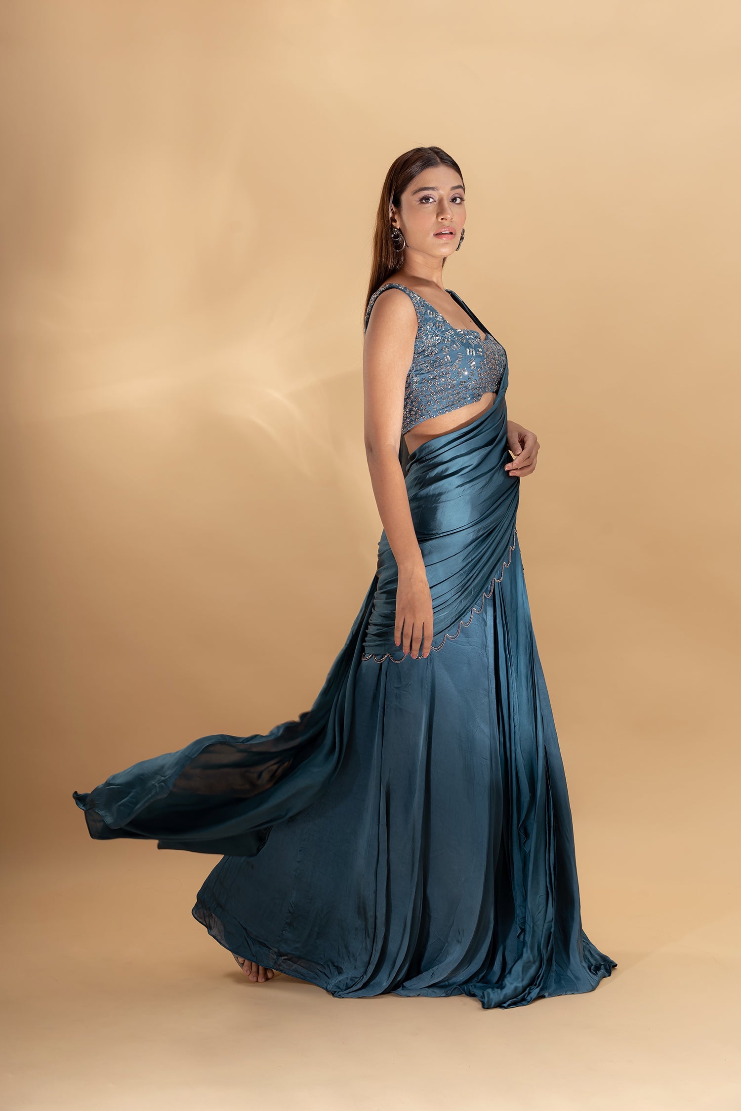 Turquoise Blue Drape Saree