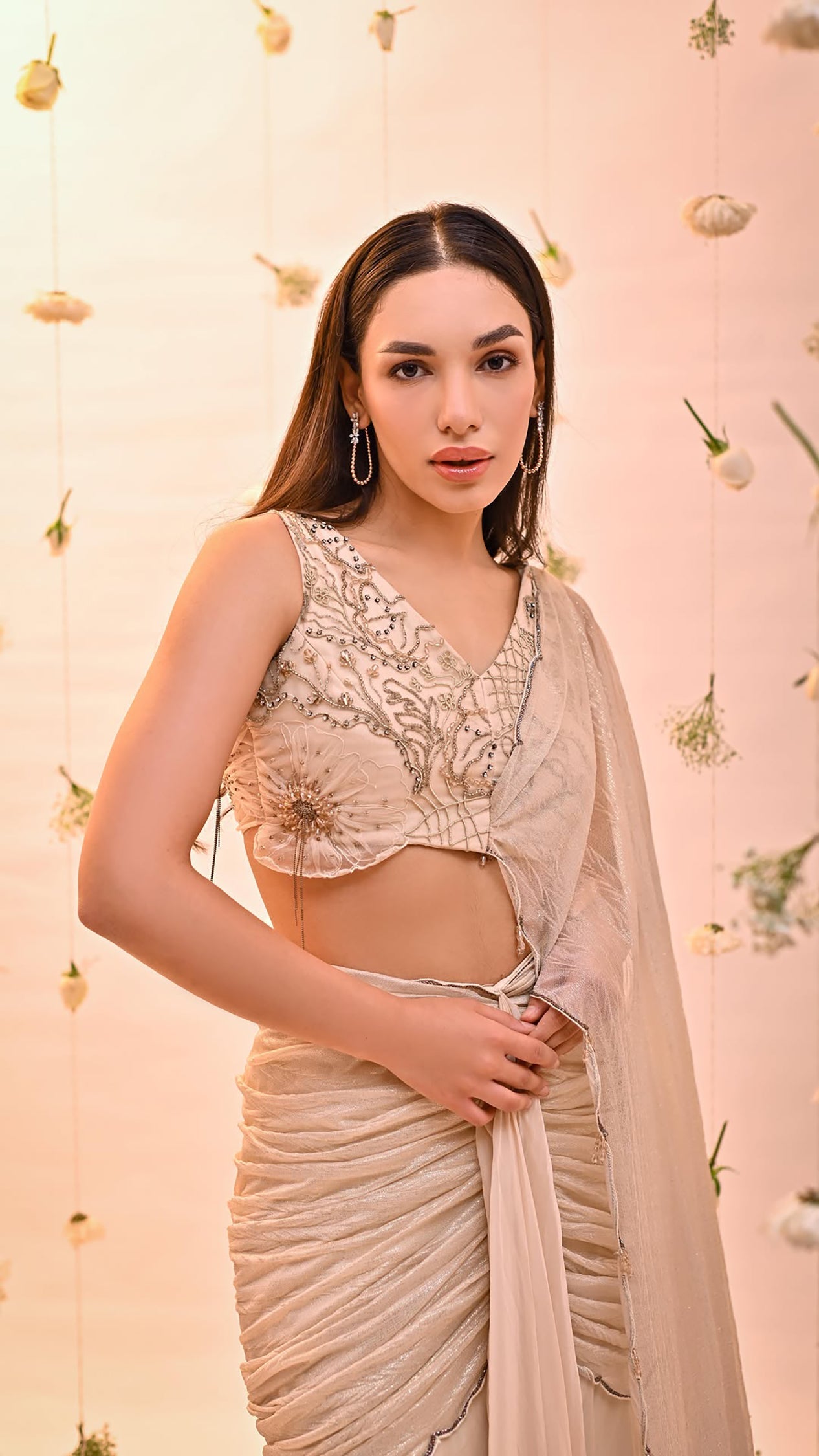 Ivory Drape Saree