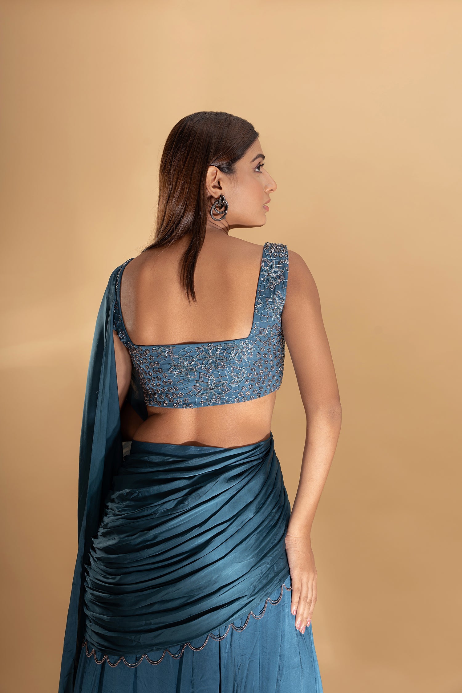 Turquoise Blue Drape Saree