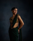 Bottle Green Drape Saree
