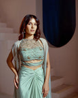 Aqua Drape skirt with bustier and cape
