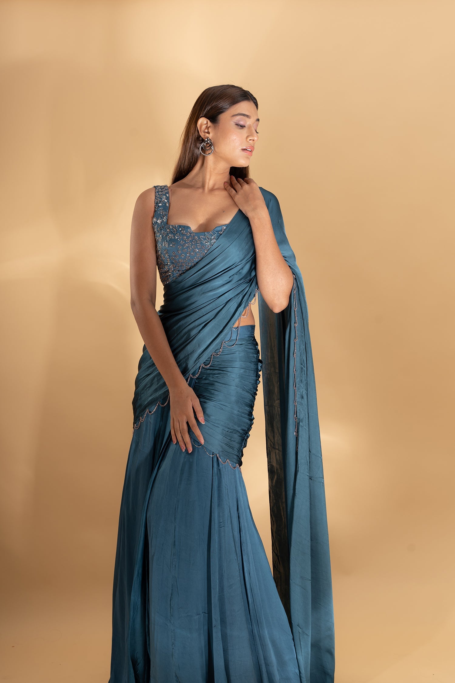 Turquoise Blue Drape Saree