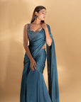 Turquoise Blue Drape Saree