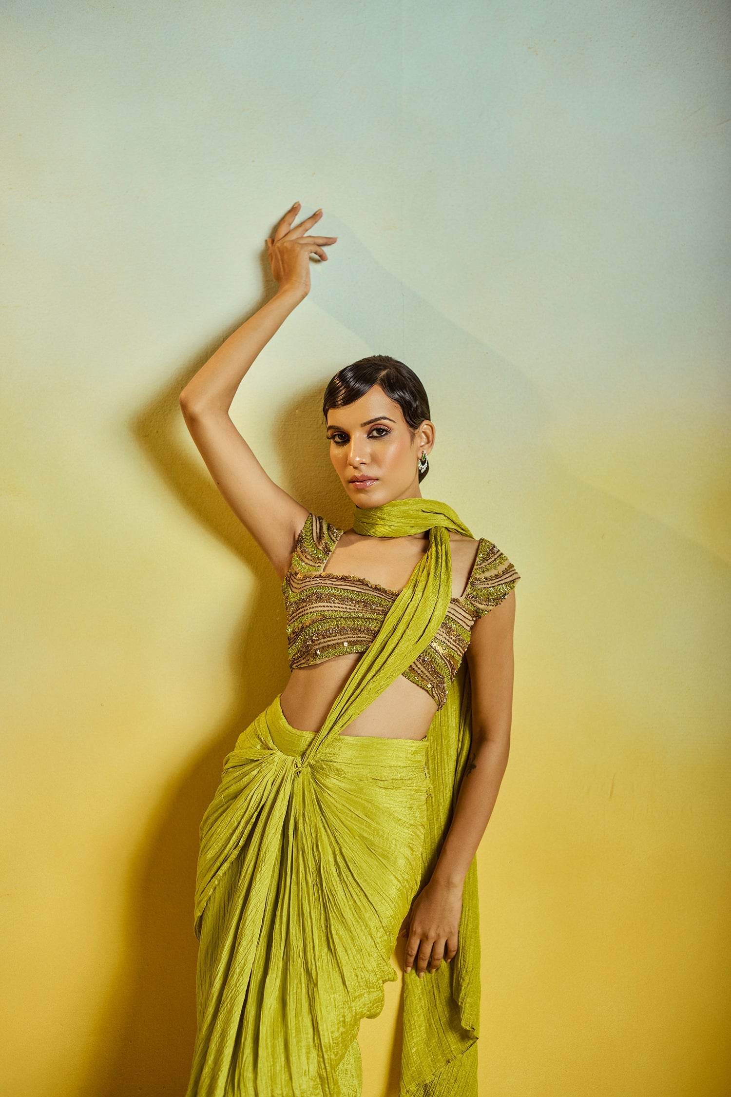 Lime Green Drape Saree