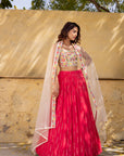 Coral and Light Peach Hand Embroidered Lehenga Set
