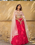 Coral and Light Peach Hand Embroidered Lehenga Set