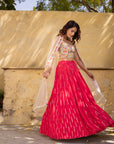 Coral and Light Peach Hand Embroidered Lehenga Set
